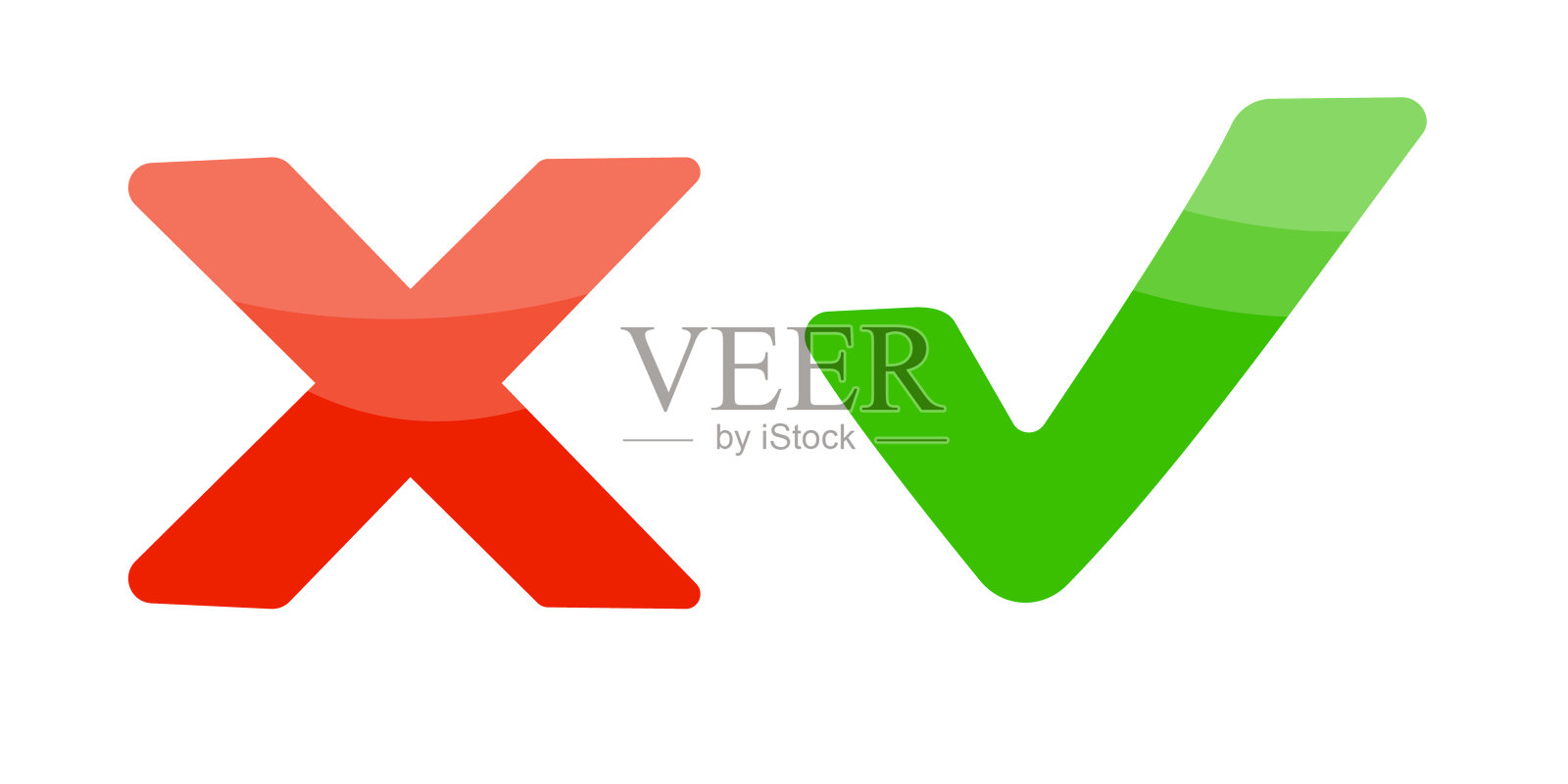 复选标记图标。红色和绿色的检查表标志。错误的和正确的。矢量插图。图标素材