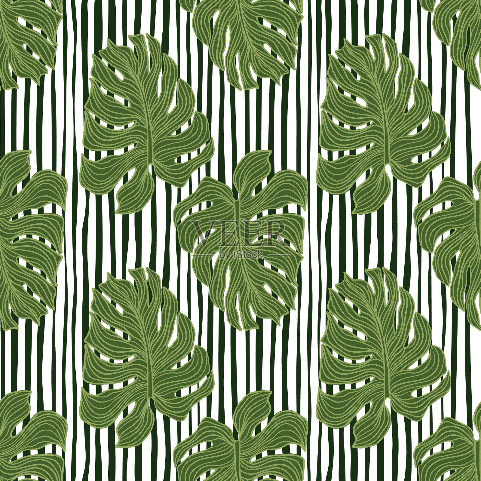 热带叶葵属植物侧影无缝条纹图案背景。插画图片素材