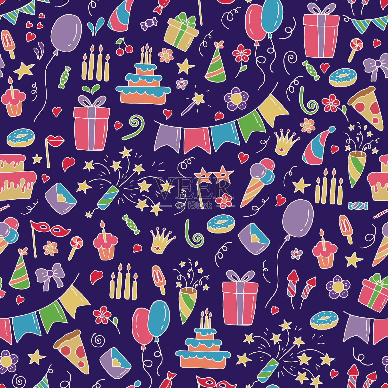 生日快乐手绘无缝图案插画图片素材