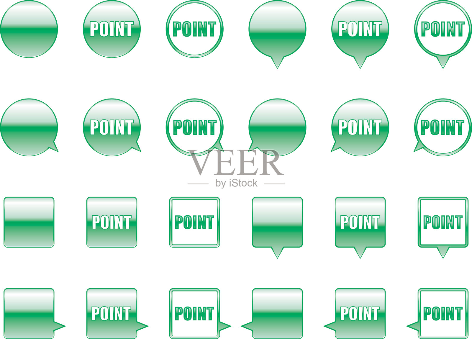 一组圆形和方形的绿色图标，用于网站上的兴趣点。图标素材