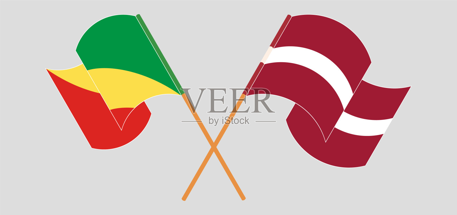 交叉挥舞的刚果共和国和拉脱维亚国旗设计元素图片