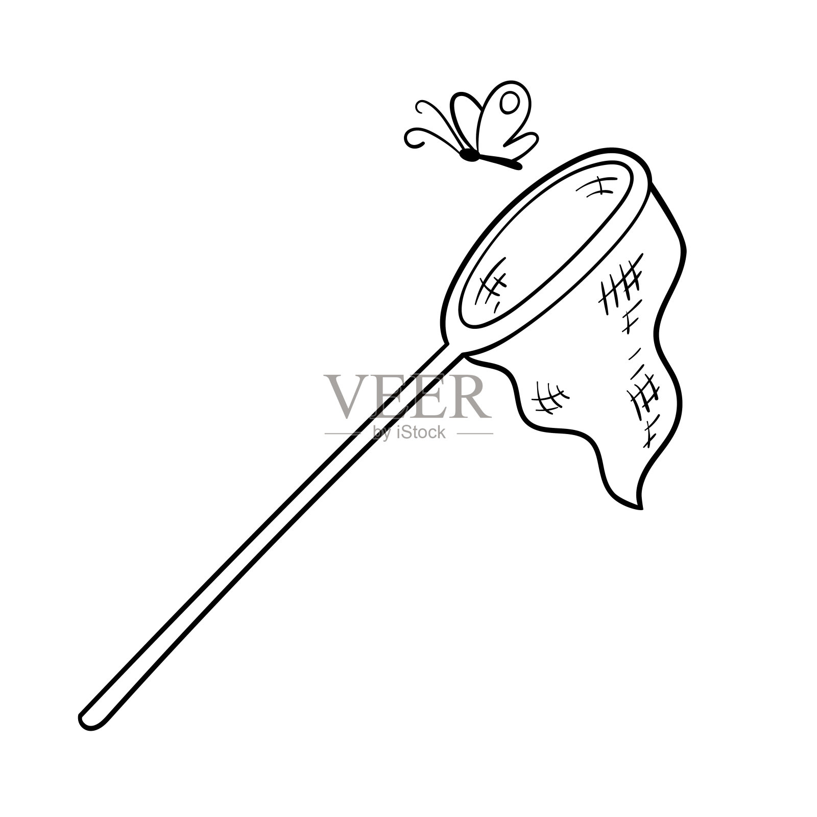 涂色书，蝴蝶网插画图片素材