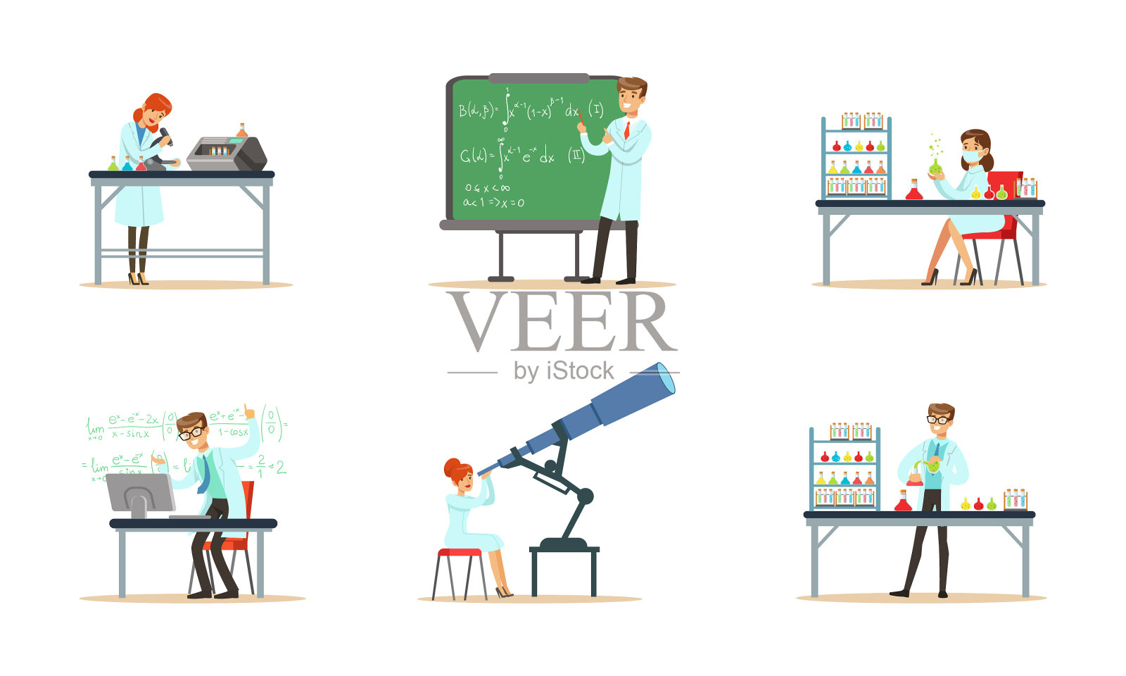 生物学家，化学家和物理学家插画图片素材