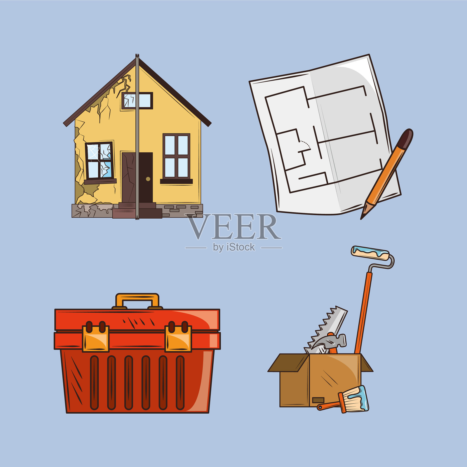 房子装修施工插画图片素材