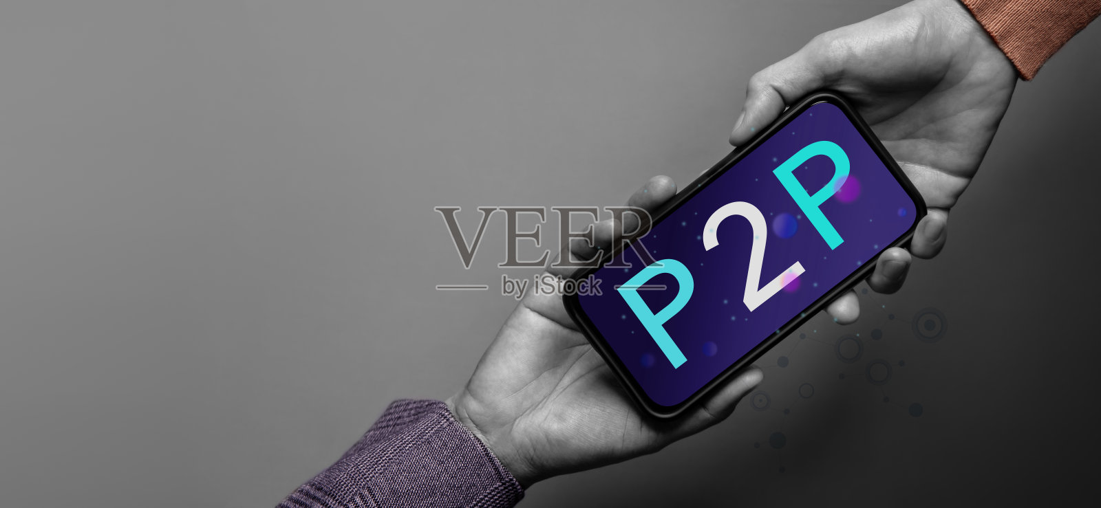 P2P和金融科技。金融投资创新。点对点在线数字交换的概念。照片摄影图片