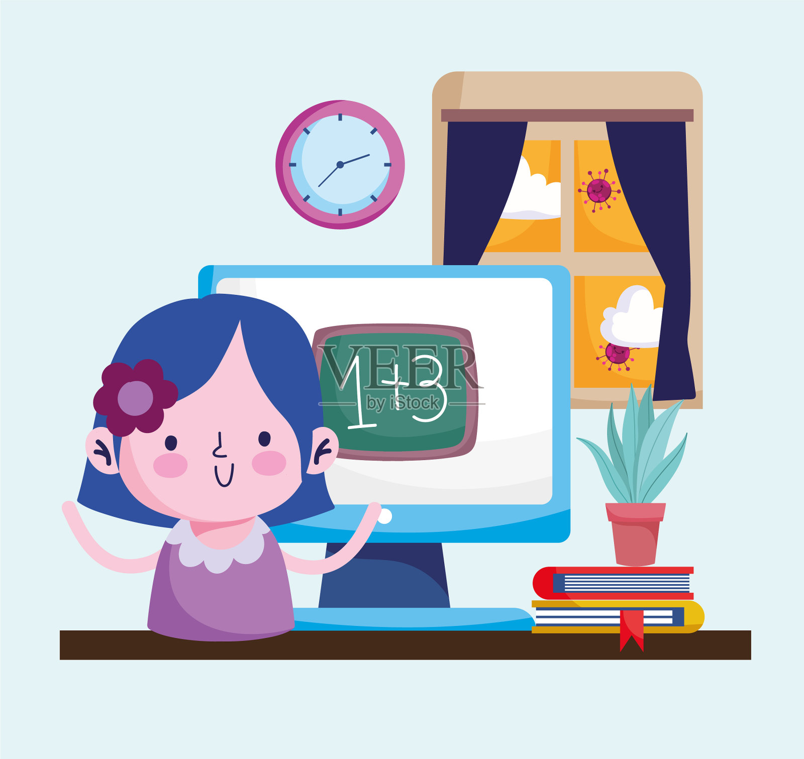 小学生家庭教育插画图片素材