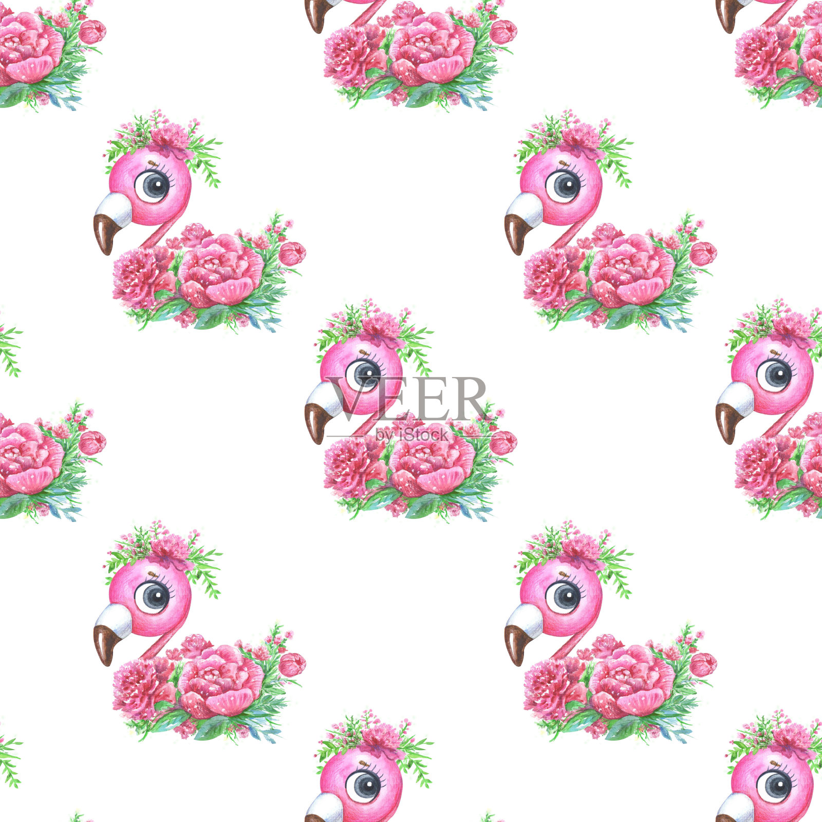 图案粉红色火烈鸟在白色的背景插画图片素材