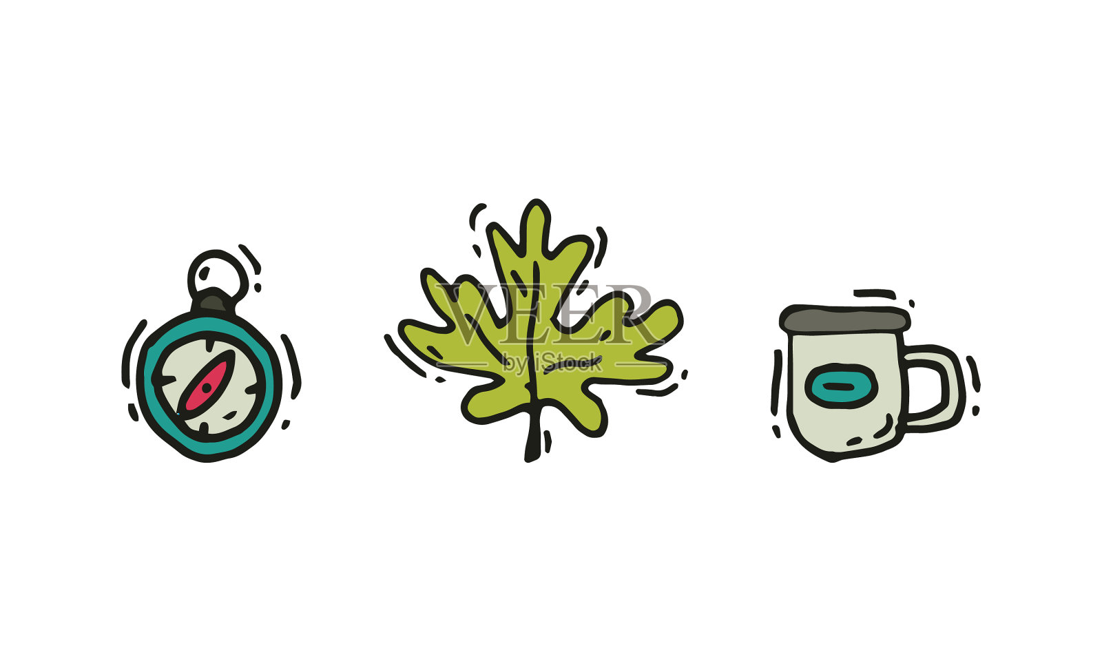 露营和探险装备与指南针和插画图片素材