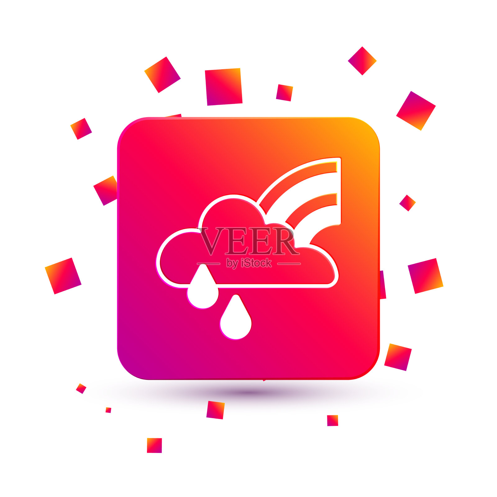 白色彩虹与云和雨的图标孤立插画图片素材