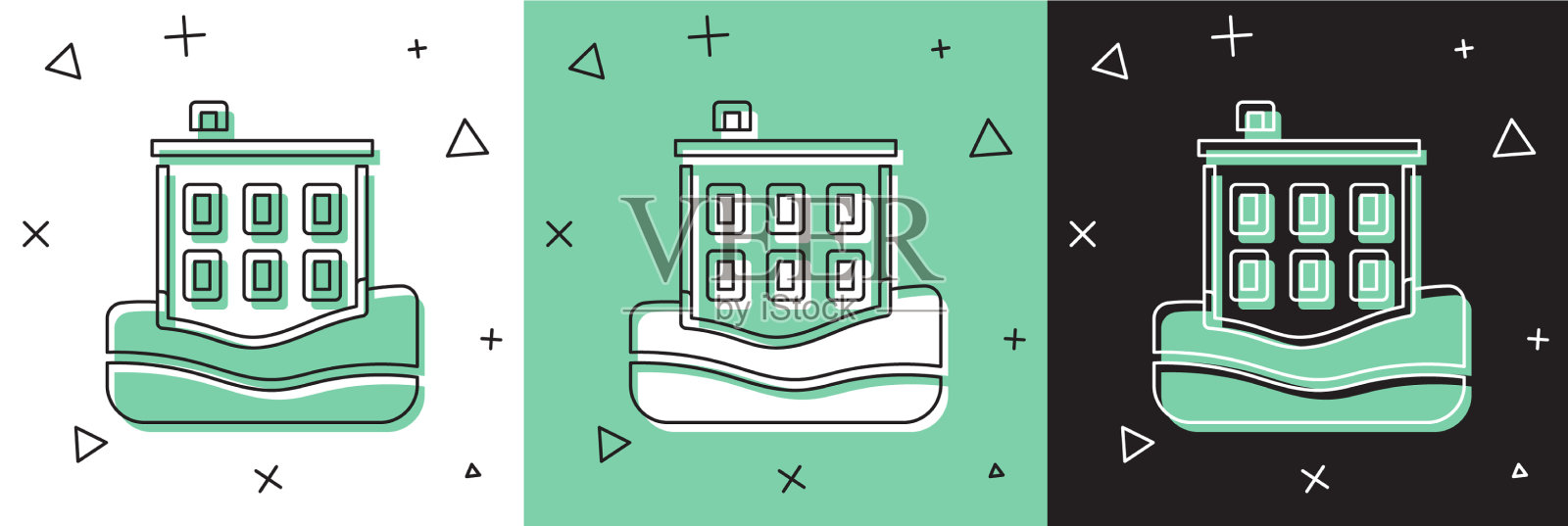 设置房子洪水图标隔离在白色和绿色插画图片素材