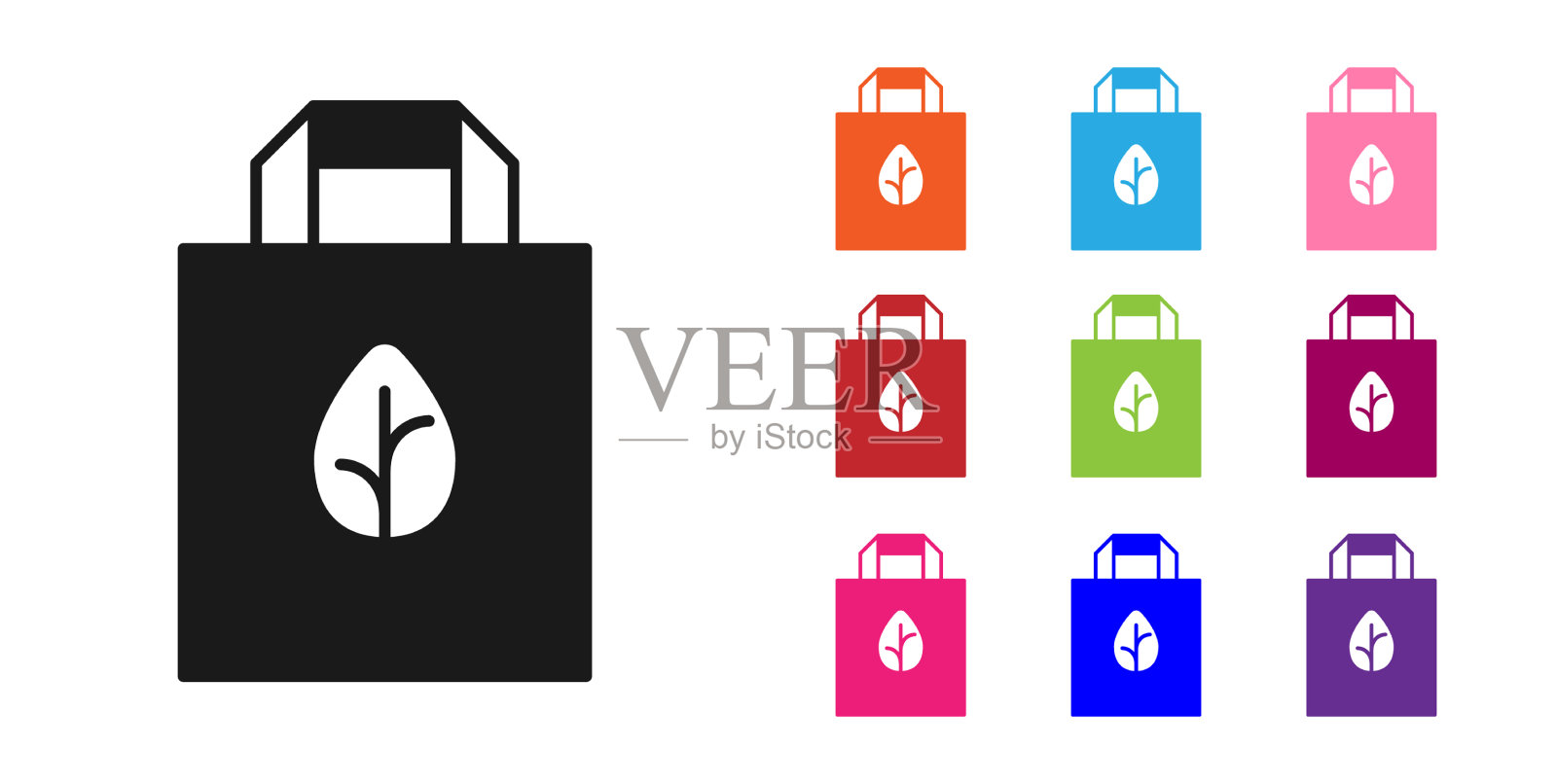 黑色购物袋与回收图标插画图片素材