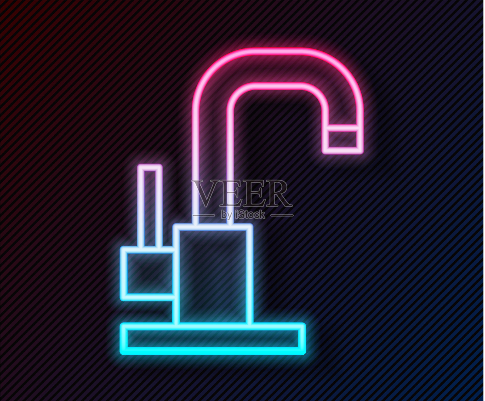 发光的霓虹灯线水龙头图标孤立在黑色插画图片素材