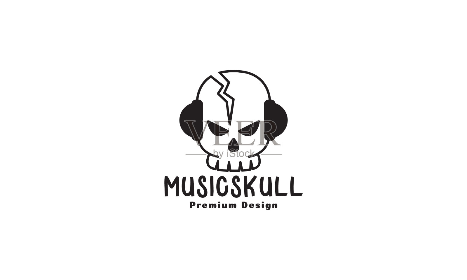 头盖骨线条带有耳机音乐标志符号设计元素图片