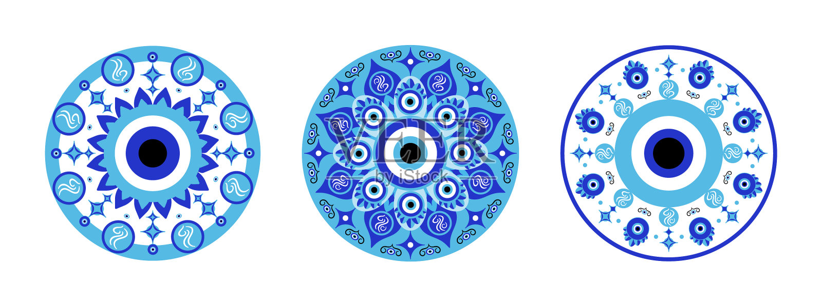 蓝色曼荼罗邪恶之眼希腊对抗邪恶的护身符插画图片素材