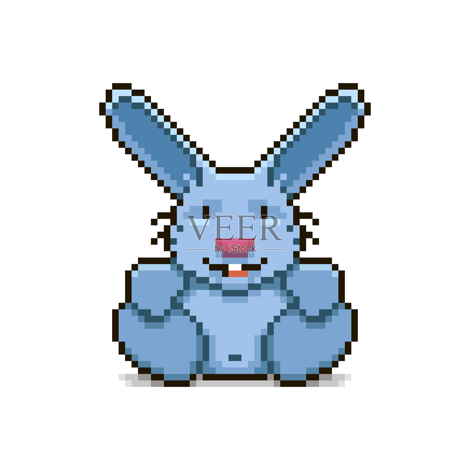 简单平面像素美术插图的卡通微笑坐小兔子设计元素图片