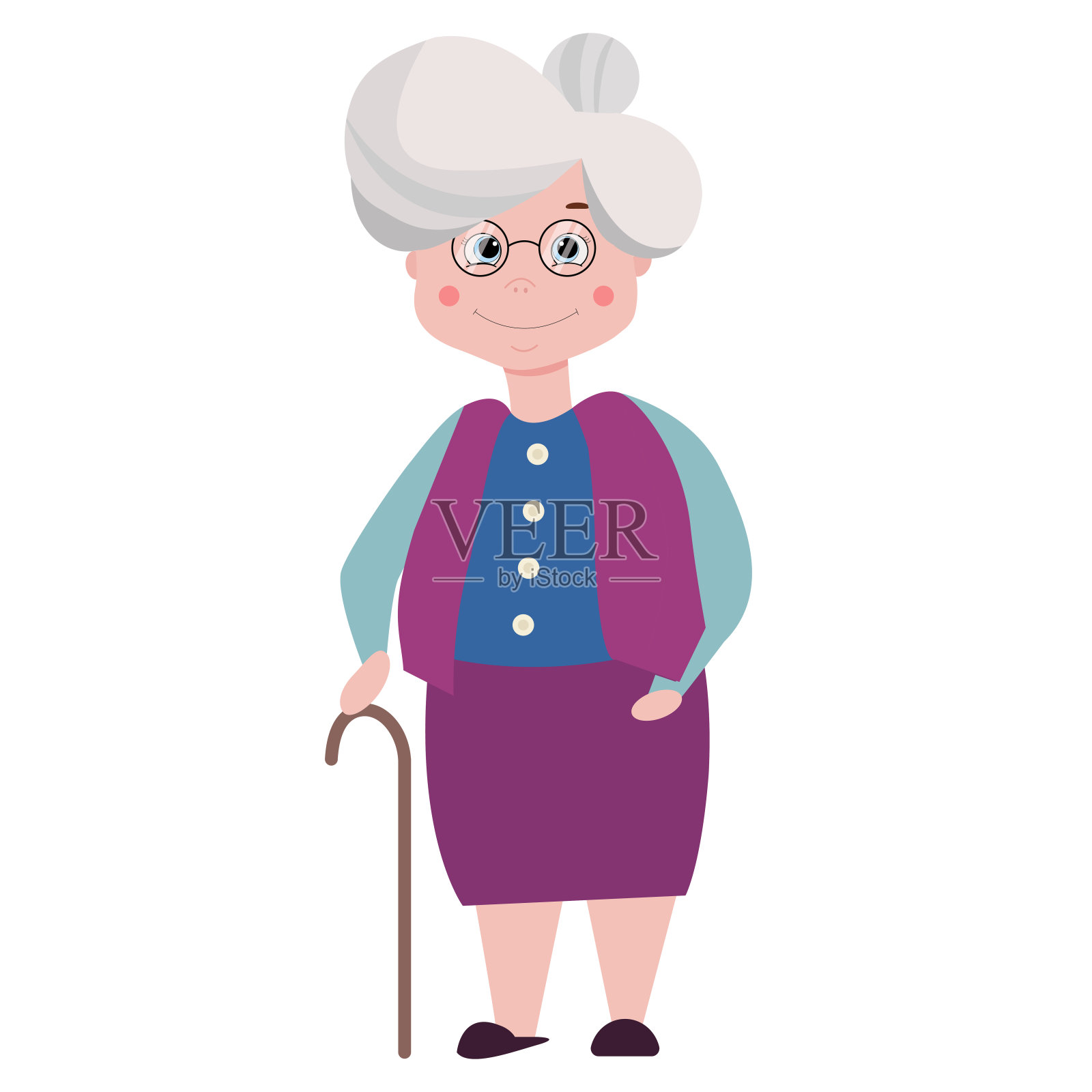 矢量插图一位可爱的老奶奶在国庆节的爷爷奶奶插画图片素材