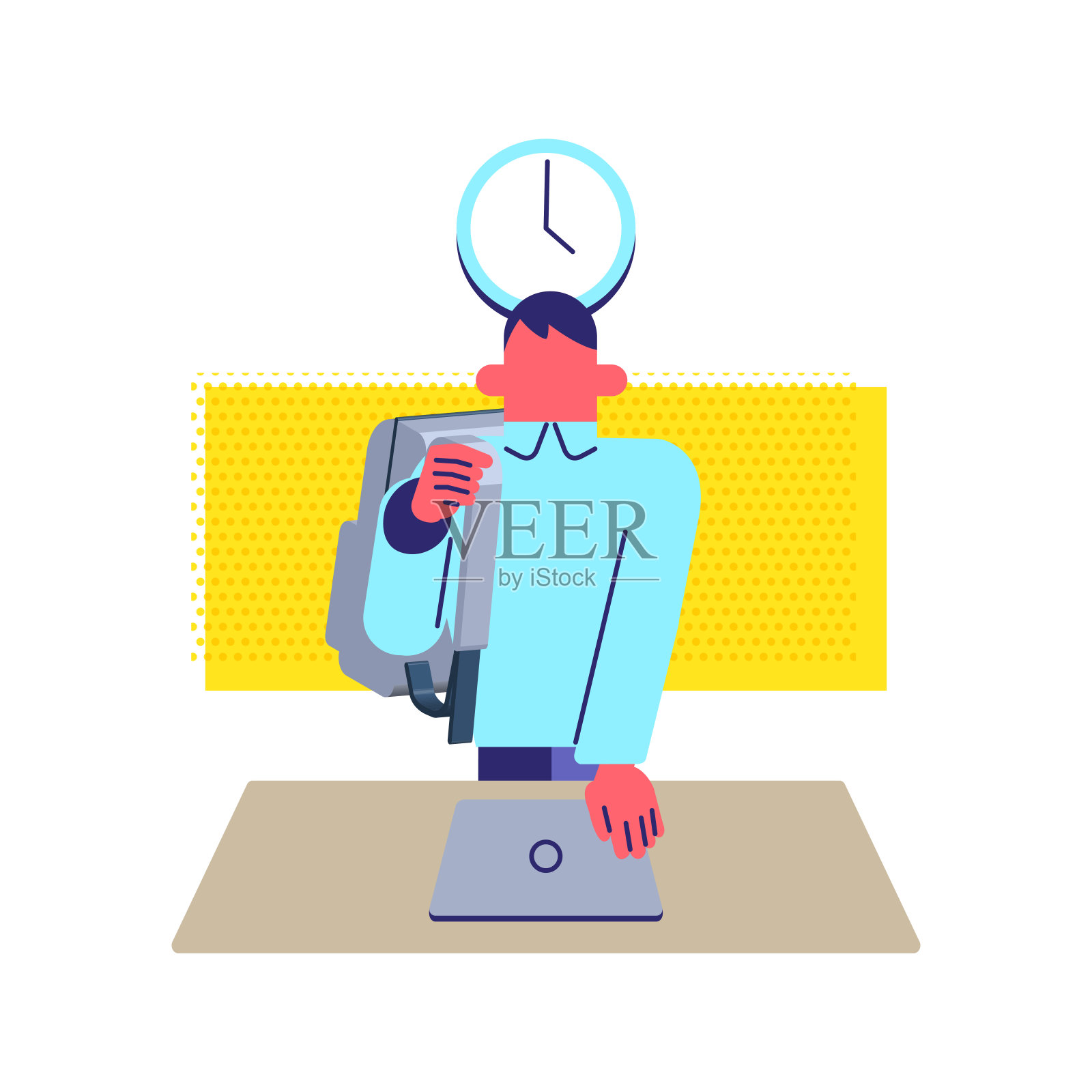 按时完成工作并返回的男性雇员插画图片素材