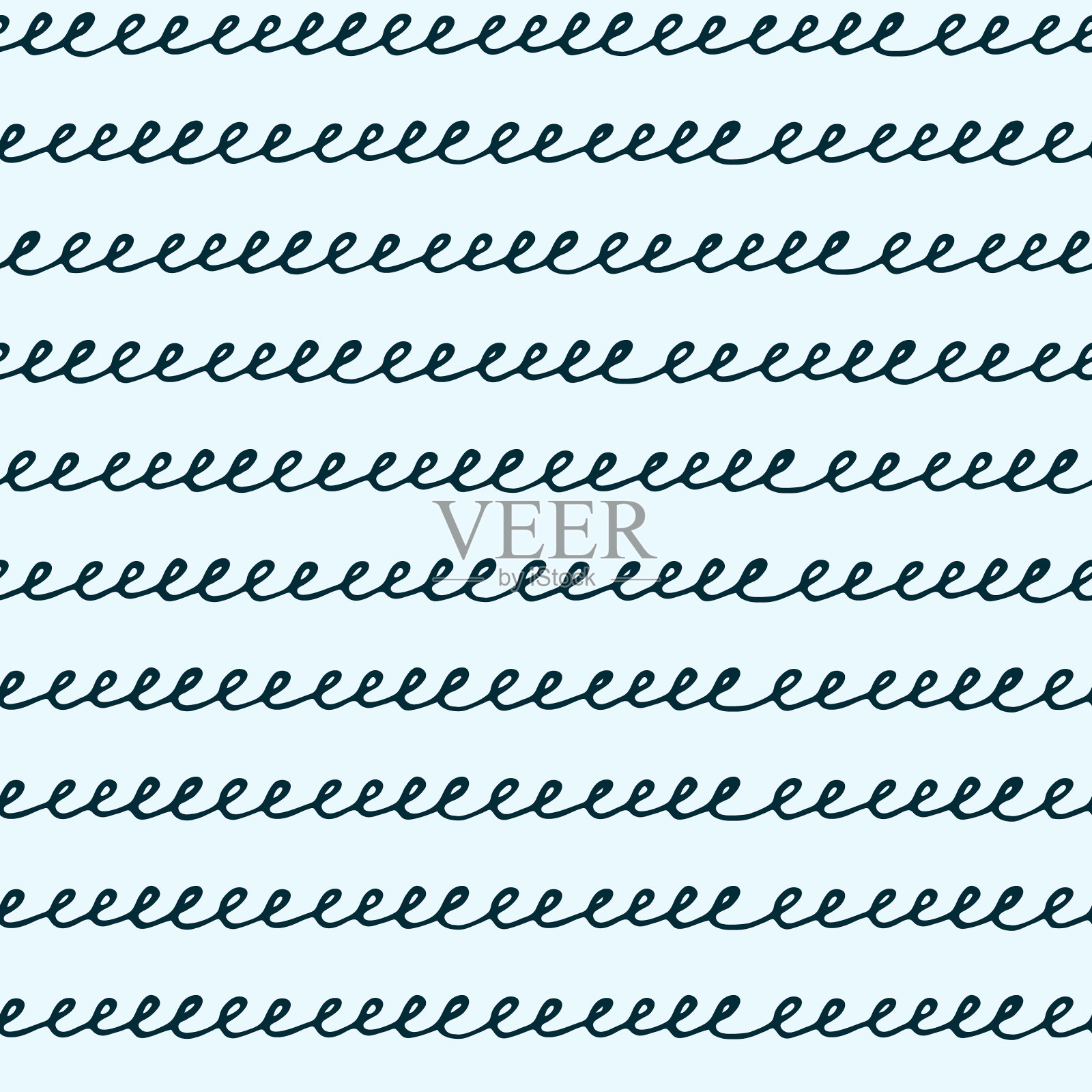 无缝图案与手绘螺旋线，手写模仿，浅蓝色背景插画图片素材