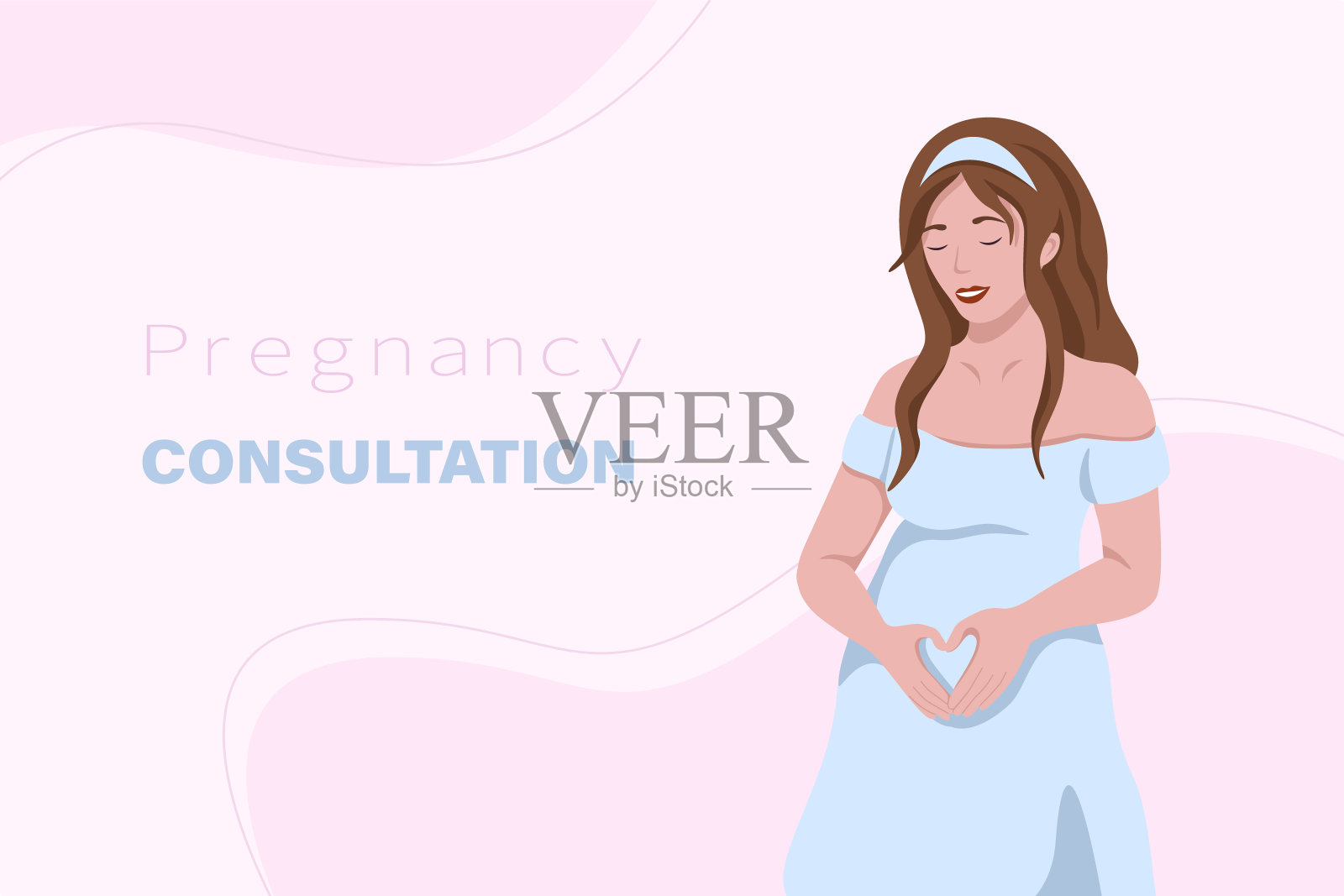 快乐的孕妇抱着她的肚子。怀孕咨询。插画图片素材