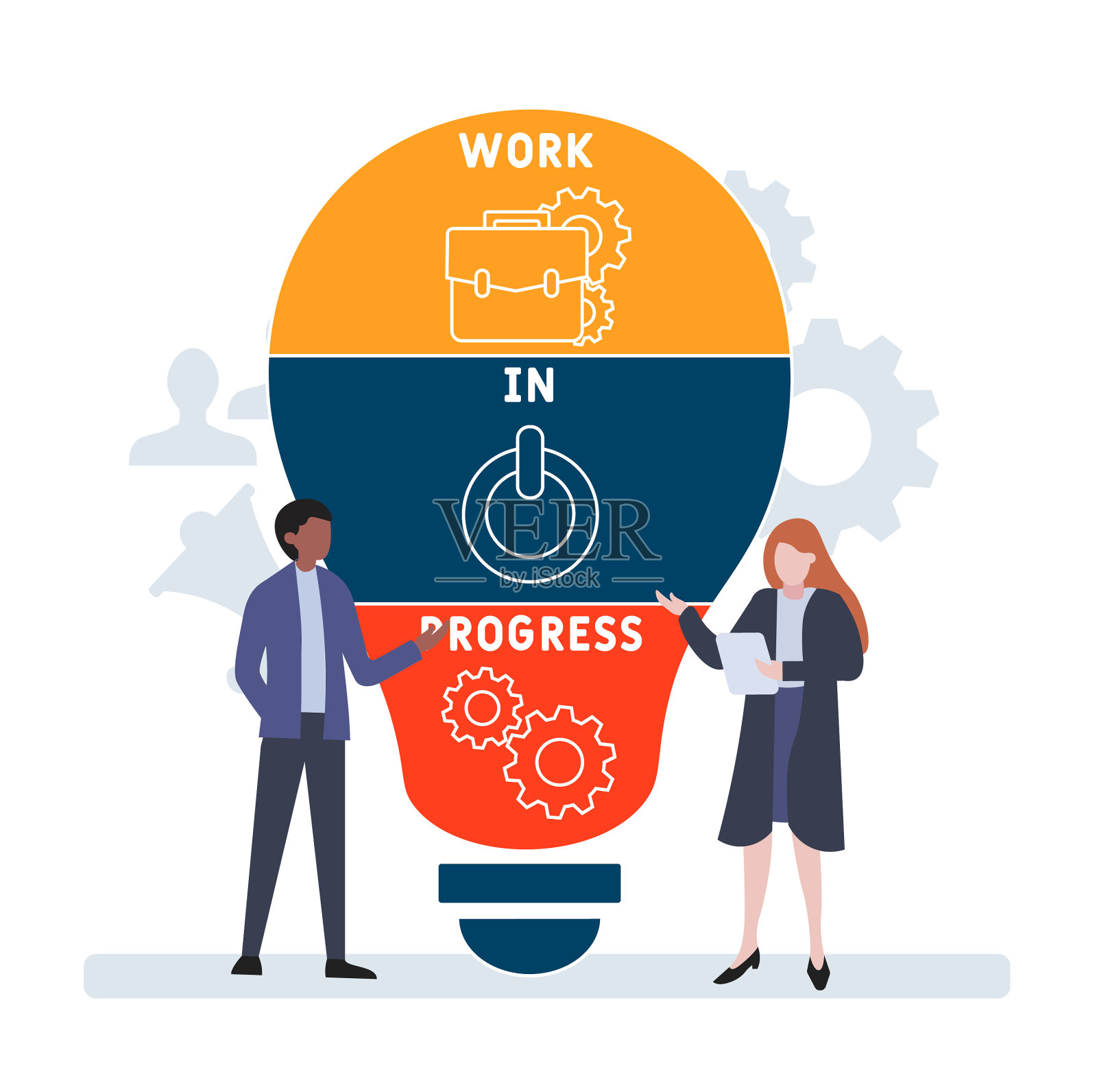 以人为本的平面设计。WIP -在制品的缩写。插画图片素材