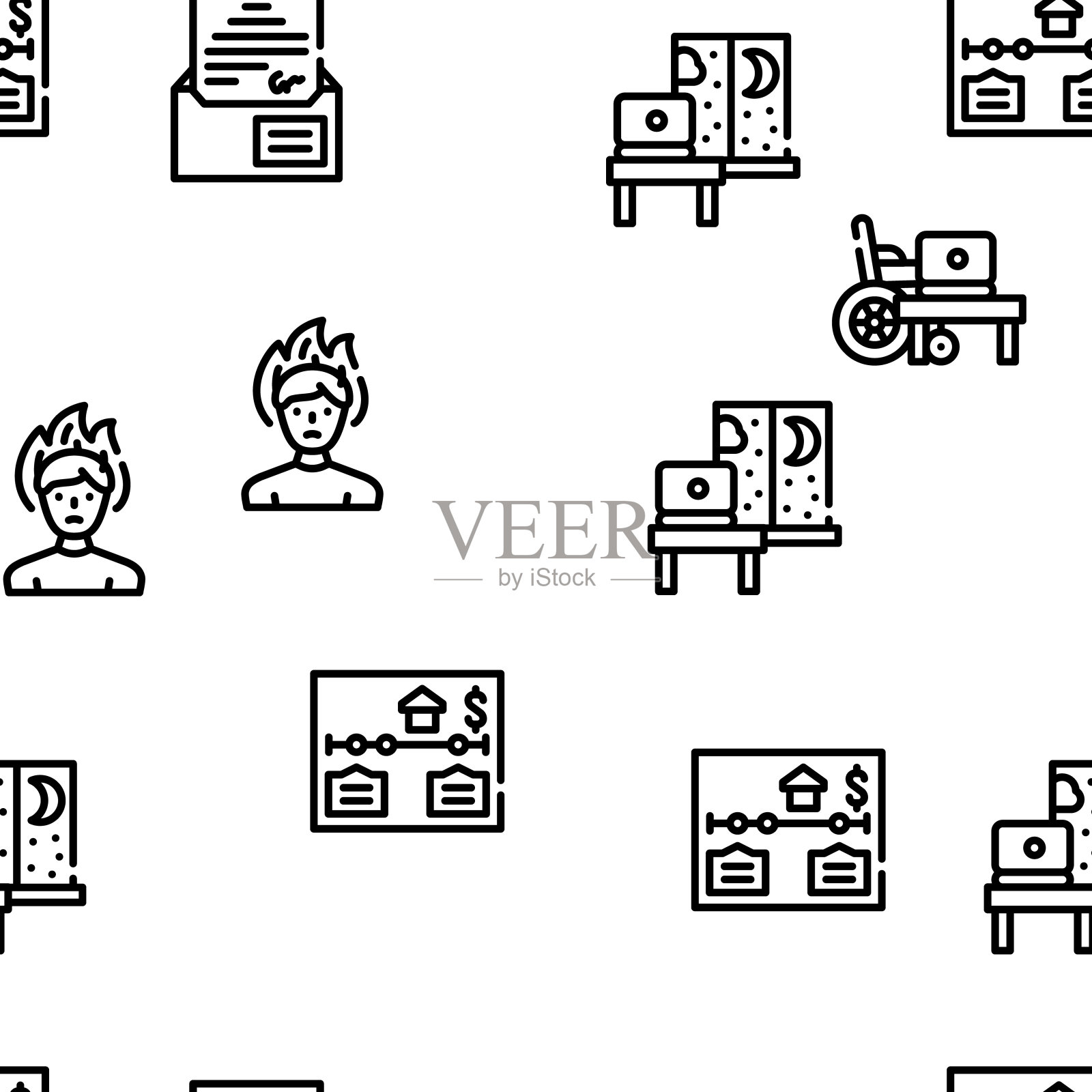 远程工作从家矢量无缝模式插画图片素材