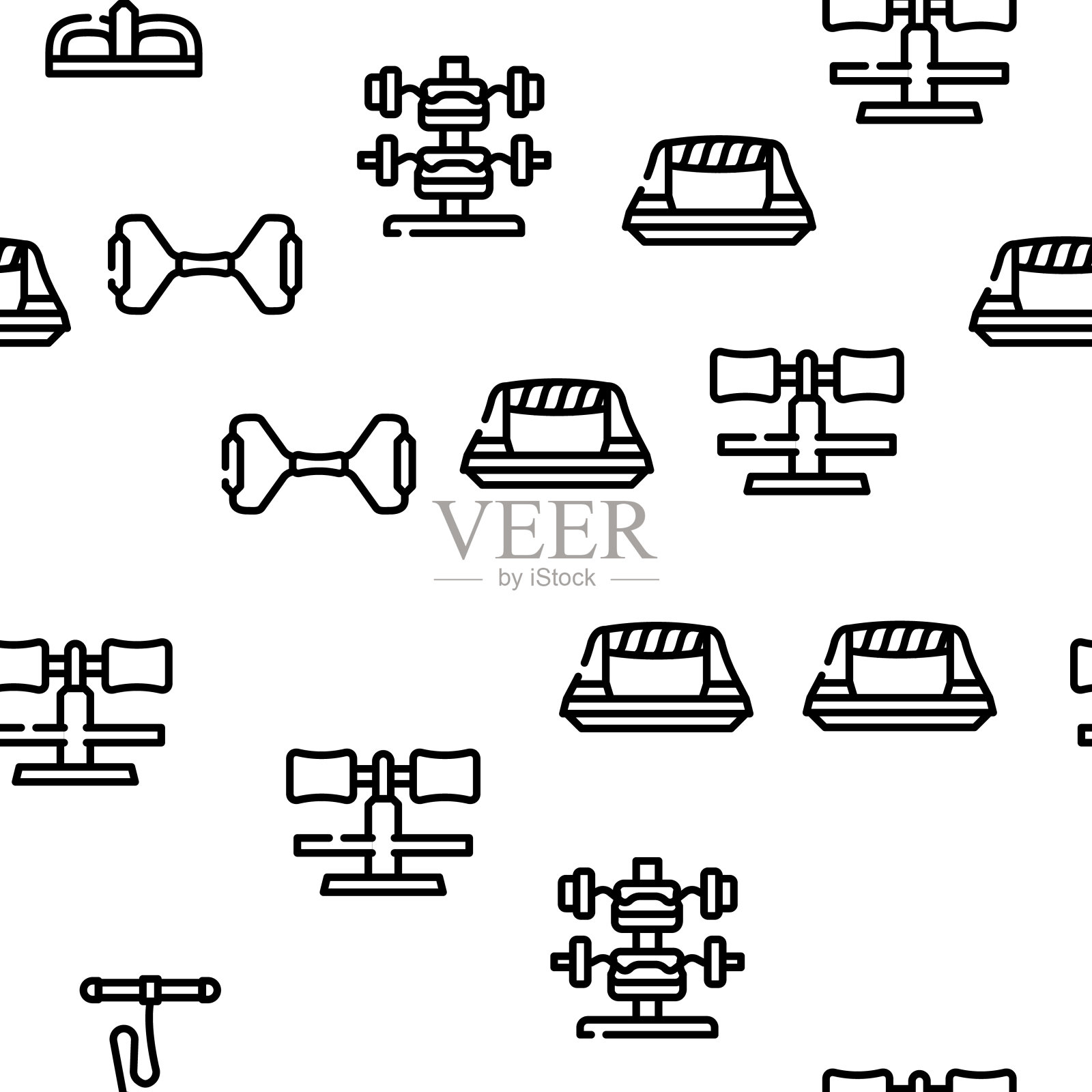 家庭健身器材矢量无缝模式插画图片素材