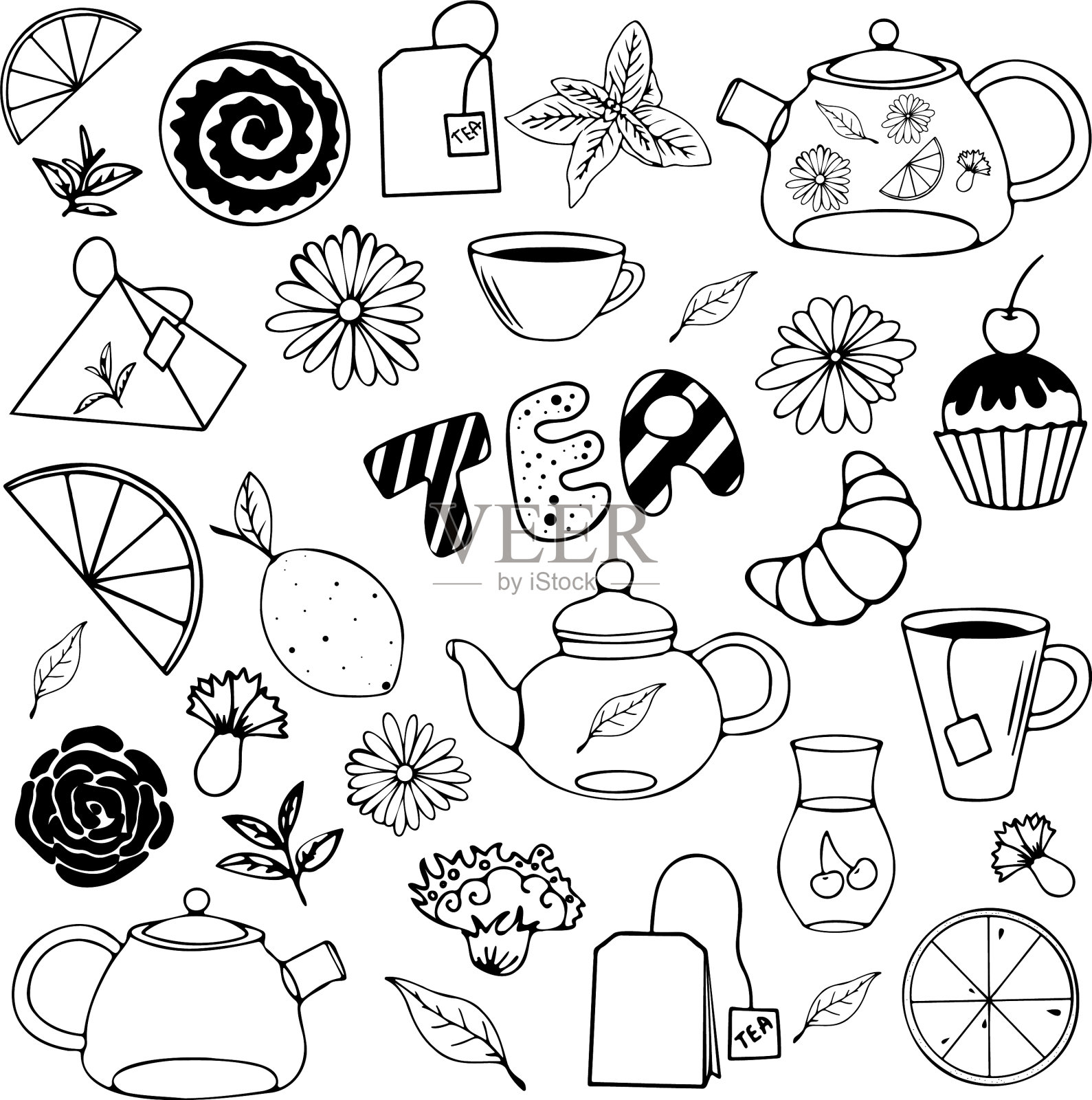 茶涂鸦插画图片素材