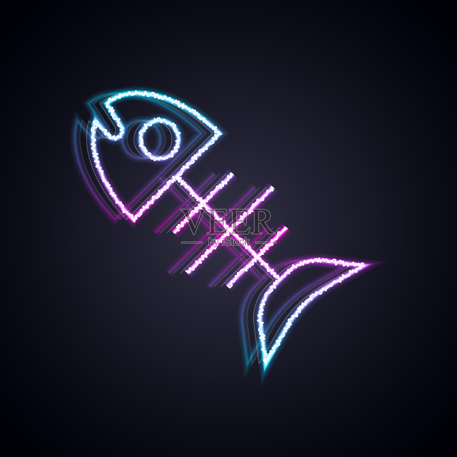 发光的霓虹灯线死鱼图标孤立在黑色插画图片素材