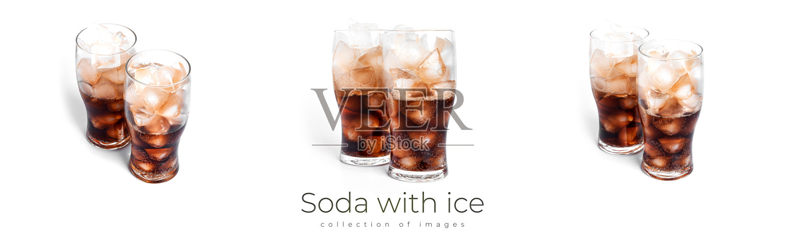 苏打和冰在一个透明的玻璃孤立在白色的背景照片摄影图片