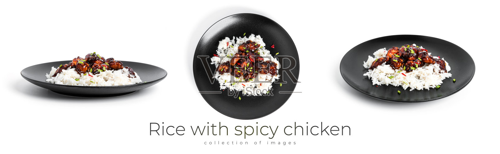 酸辣鸡饭。芝麻烧鸡。在白色背景上隔离照片摄影图片