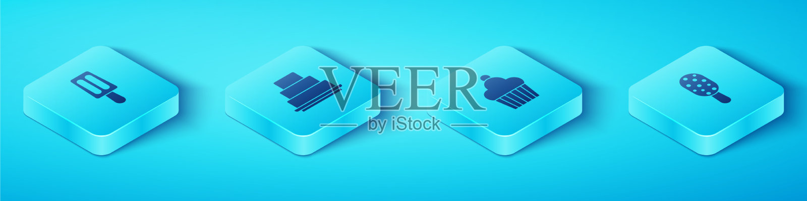 设置等距冰淇淋蛋糕和图标图标素材