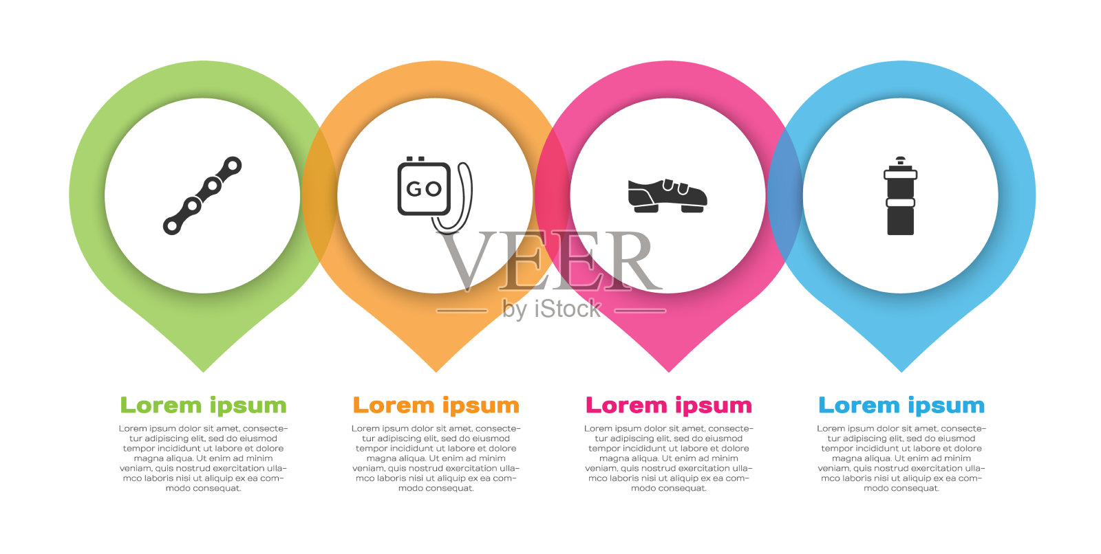 设置自行车链秒表鞋和运动插画图片素材