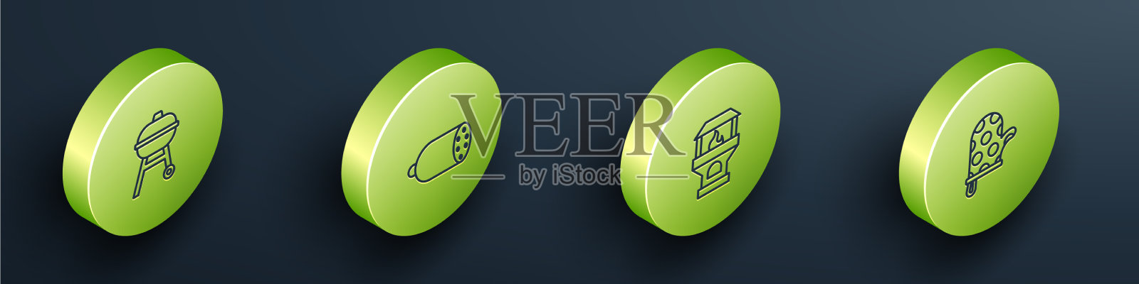 设置烤架等距线烤腊肠图标素材