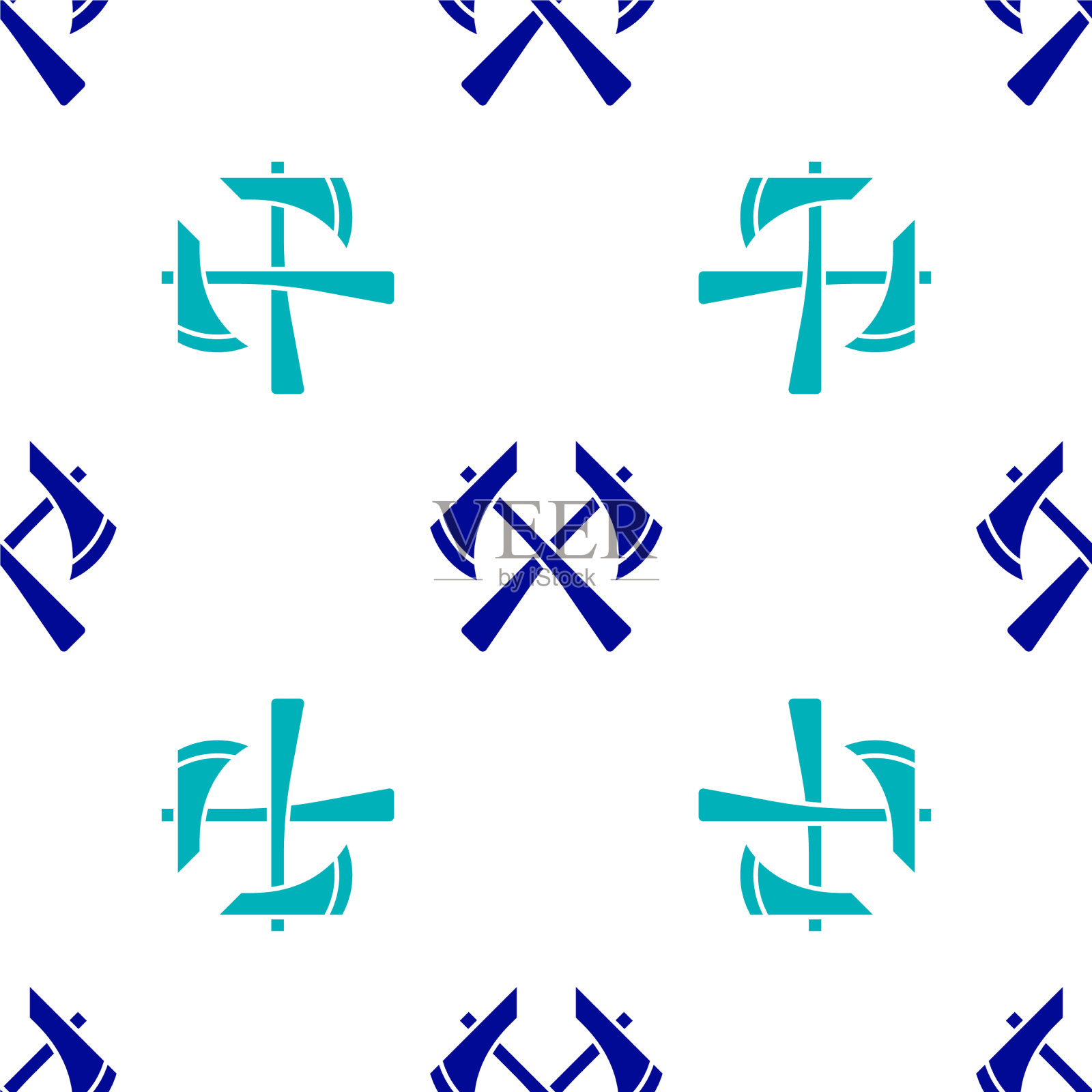 蓝色消防斧图标隔离无缝插画图片素材