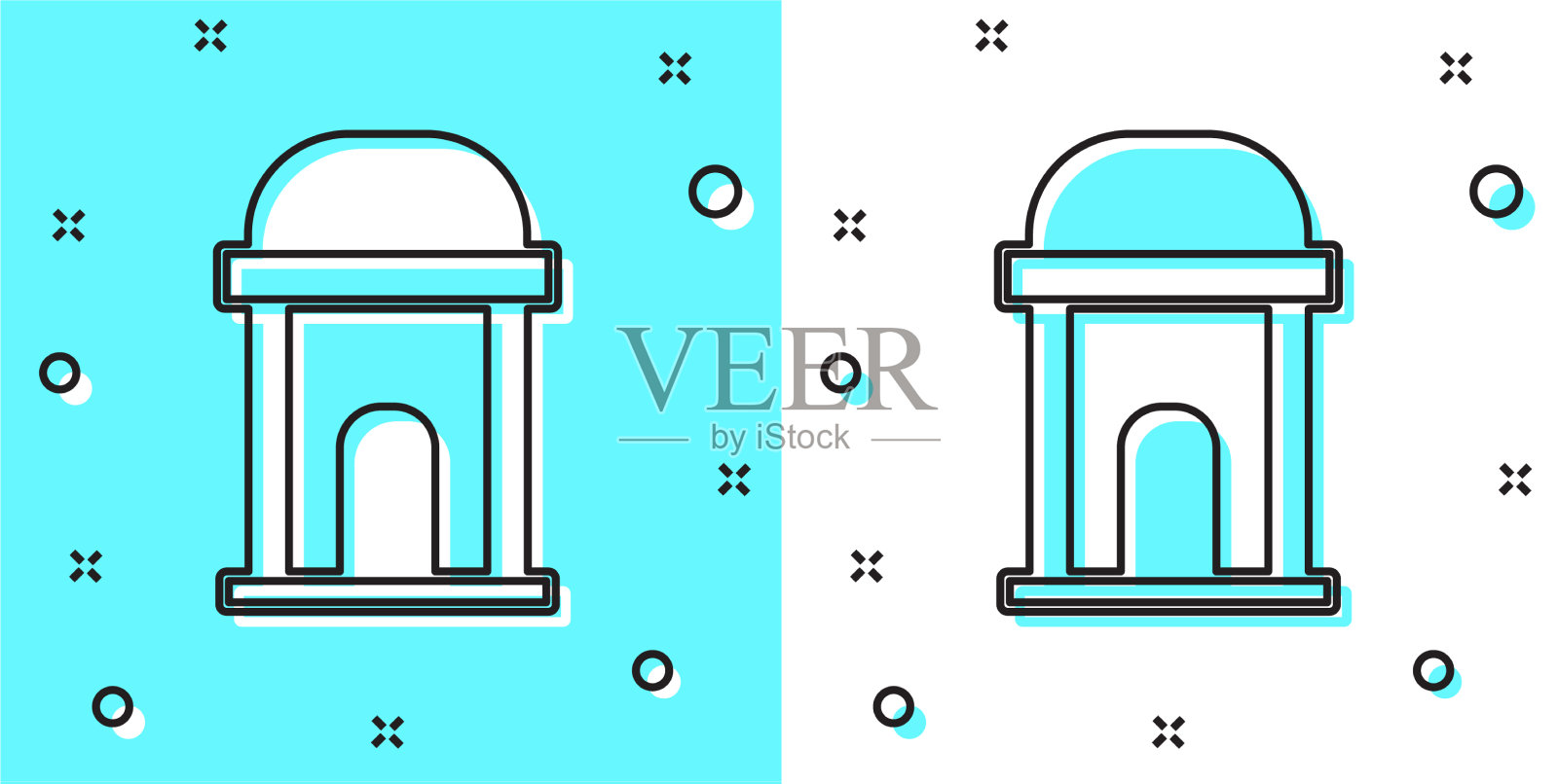 黑线旧地穴图标孤立在绿色和插画图片素材