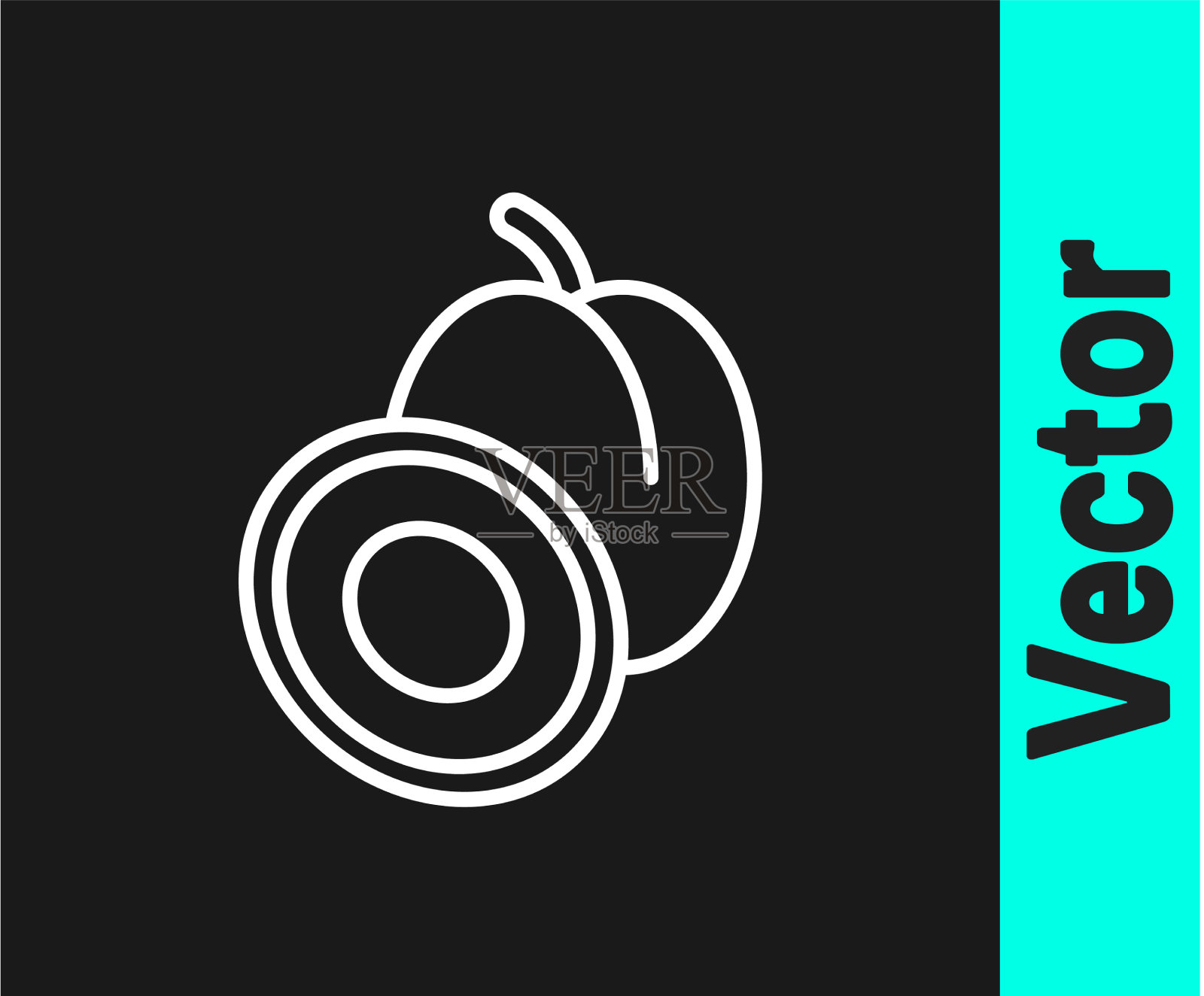 白线李子果图标孤立于黑线上插画图片素材