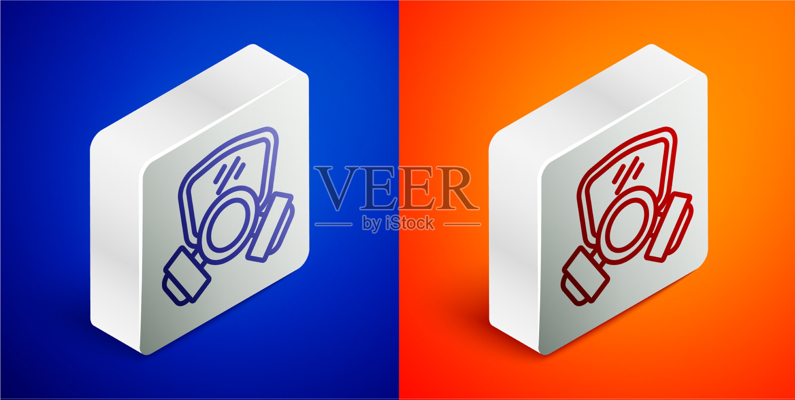 等距线防毒面具图标隔离在蓝色和图标素材