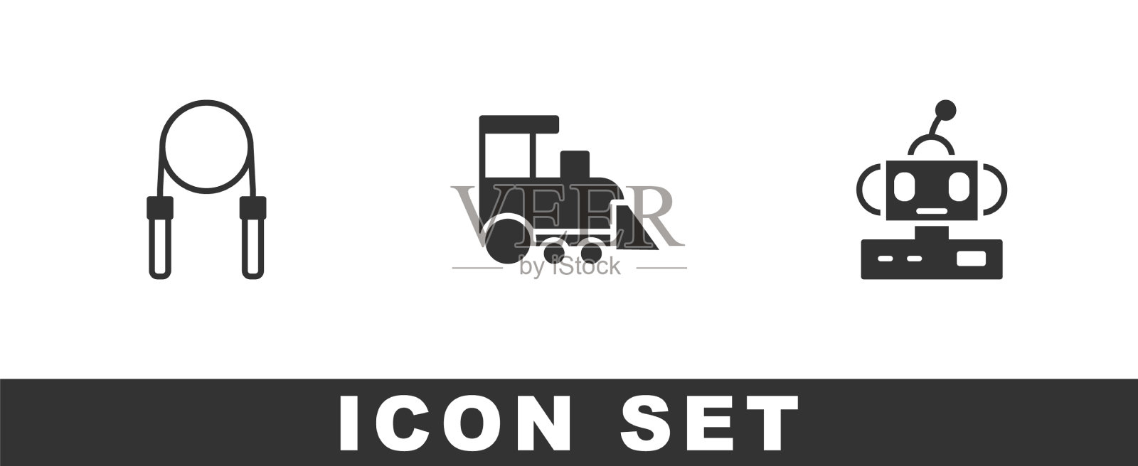 设置跳绳玩具火车和机器人玩具图标图标素材
