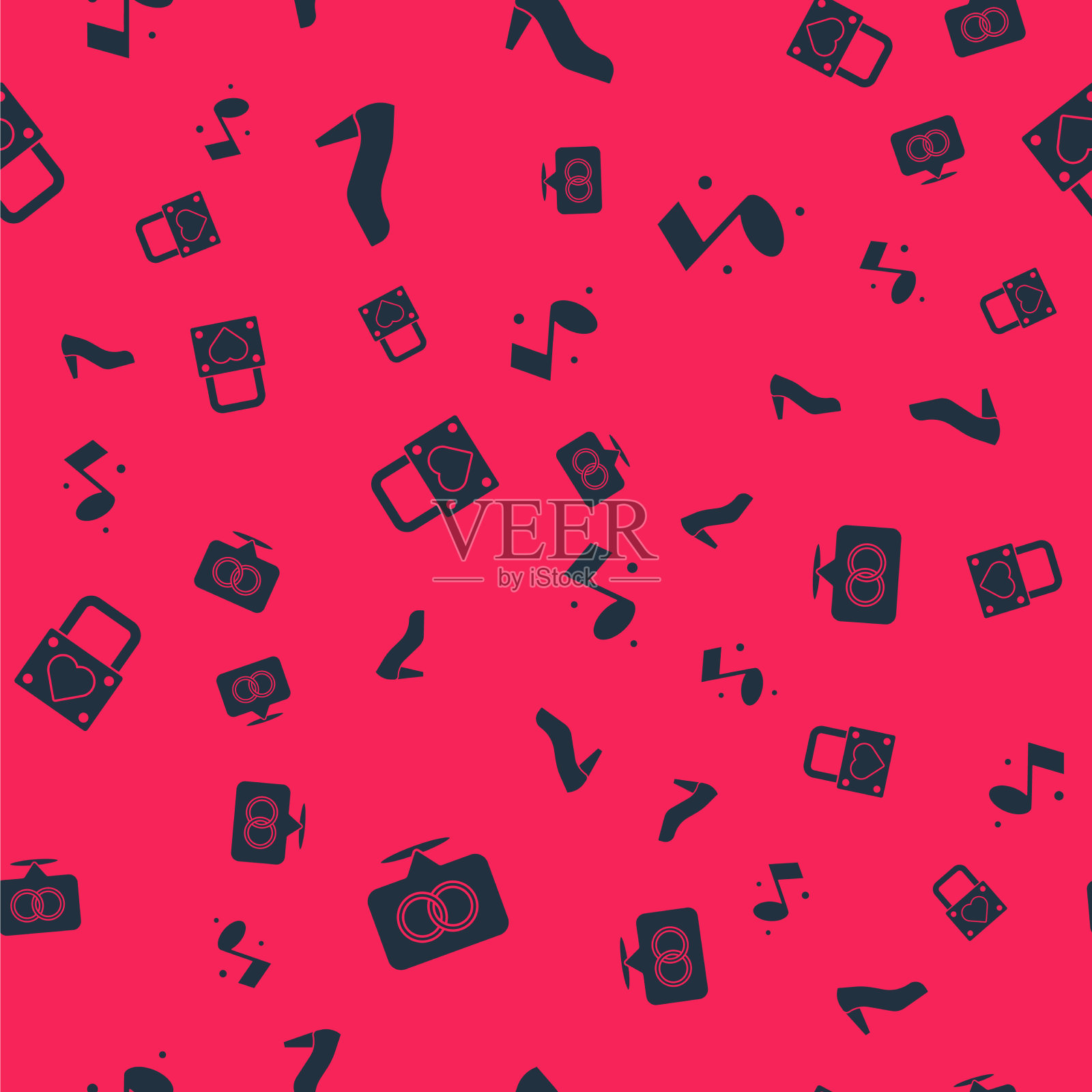 设结婚戒指女人鞋锁和心插画图片素材