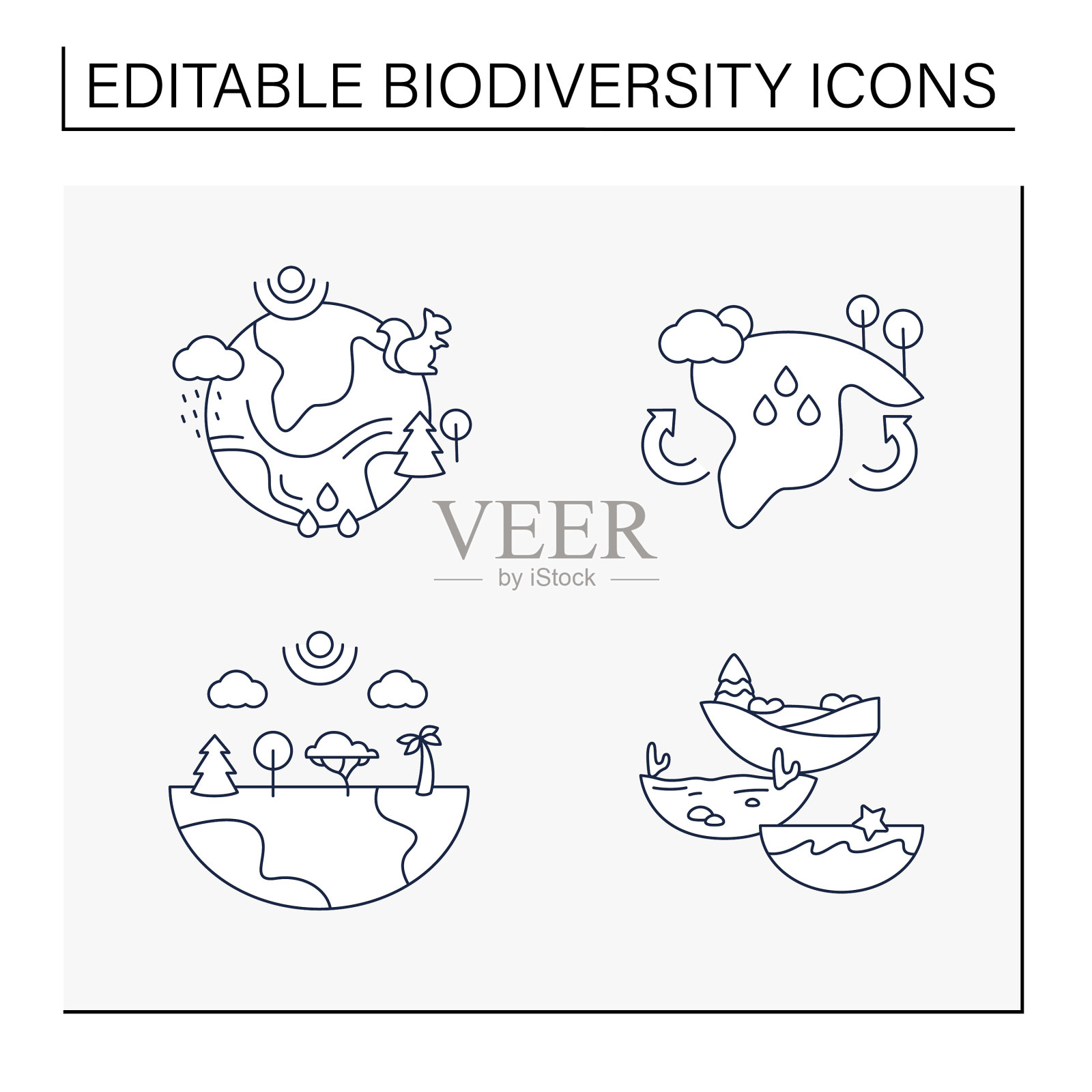 生物多样性线图标集图标素材