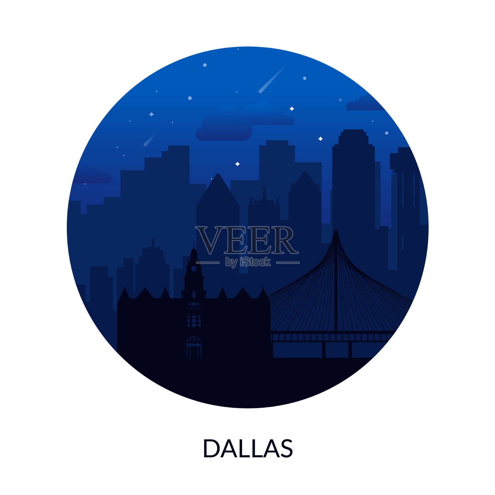 美国达拉斯著名城市景观背景插画图片素材