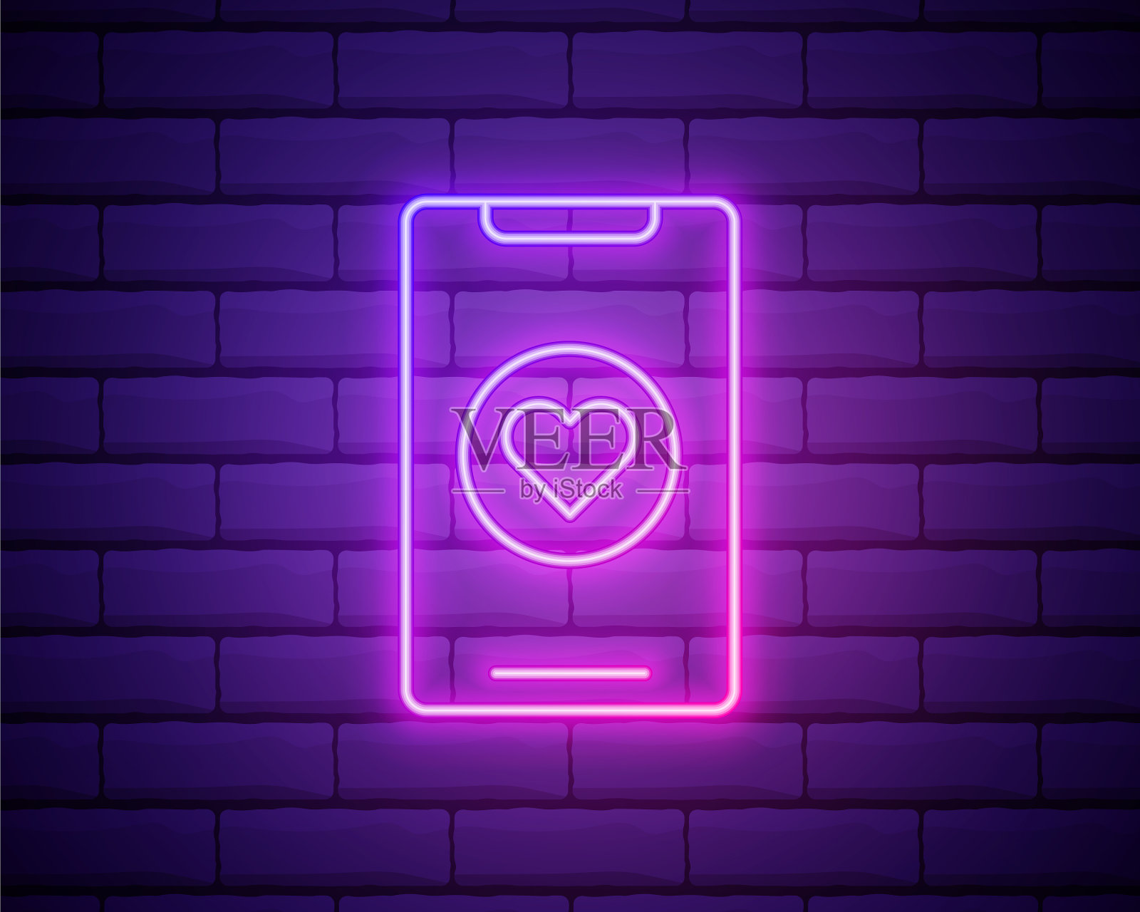 发光的霓虹灯线在线约会应用程序和聊天图标插画图片素材