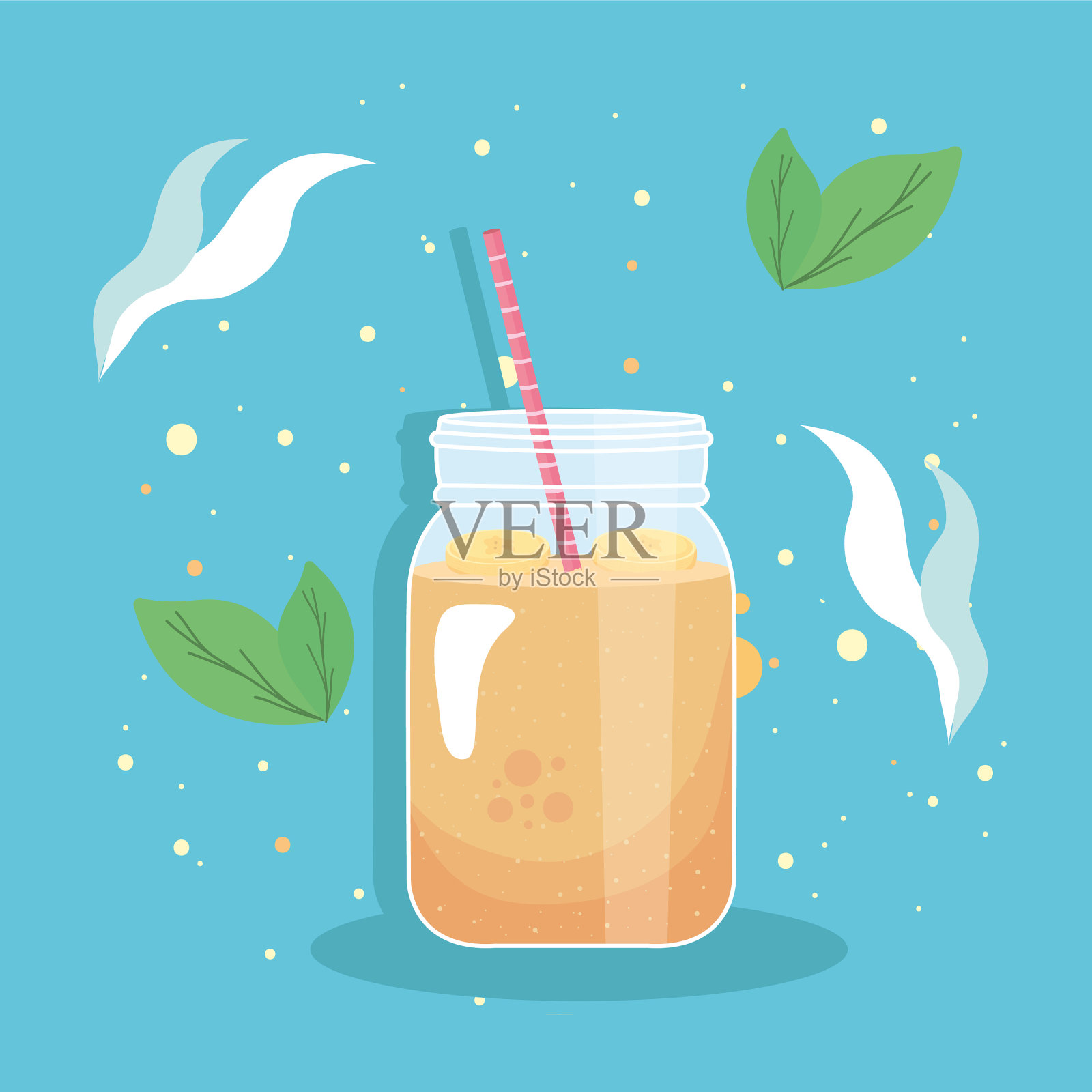 香蕉奶昔的玻璃插画图片素材