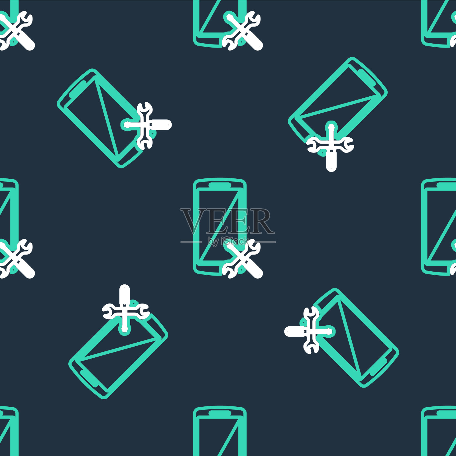 Line智能手机与螺丝刀和扳手图标插画图片素材