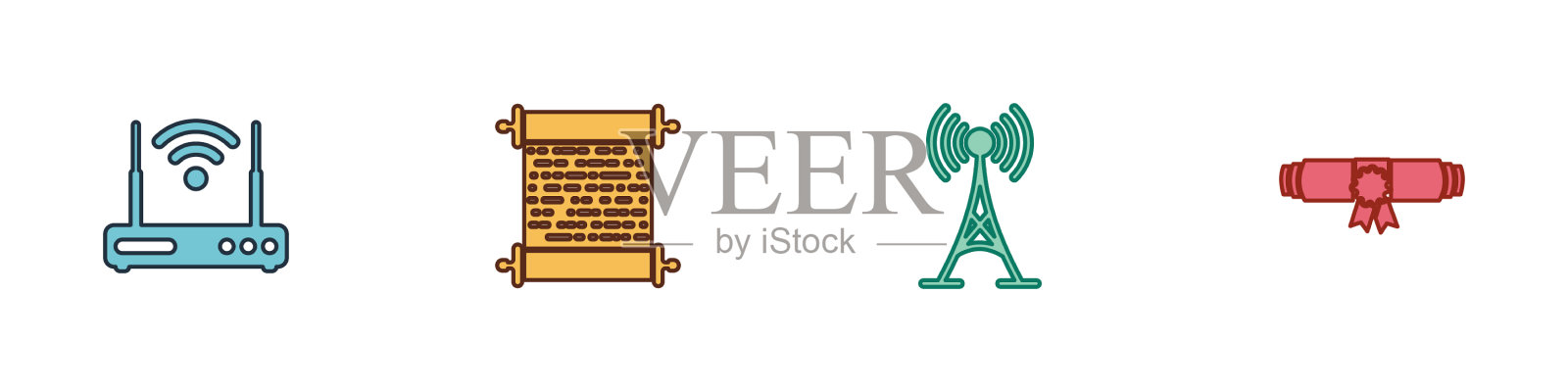 设置路由器和wi-fi纸卷轴天线图标素材