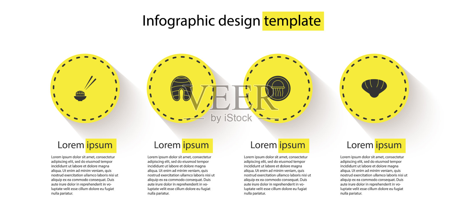 将寿司、鱼排、海蜇装盘插画图片素材