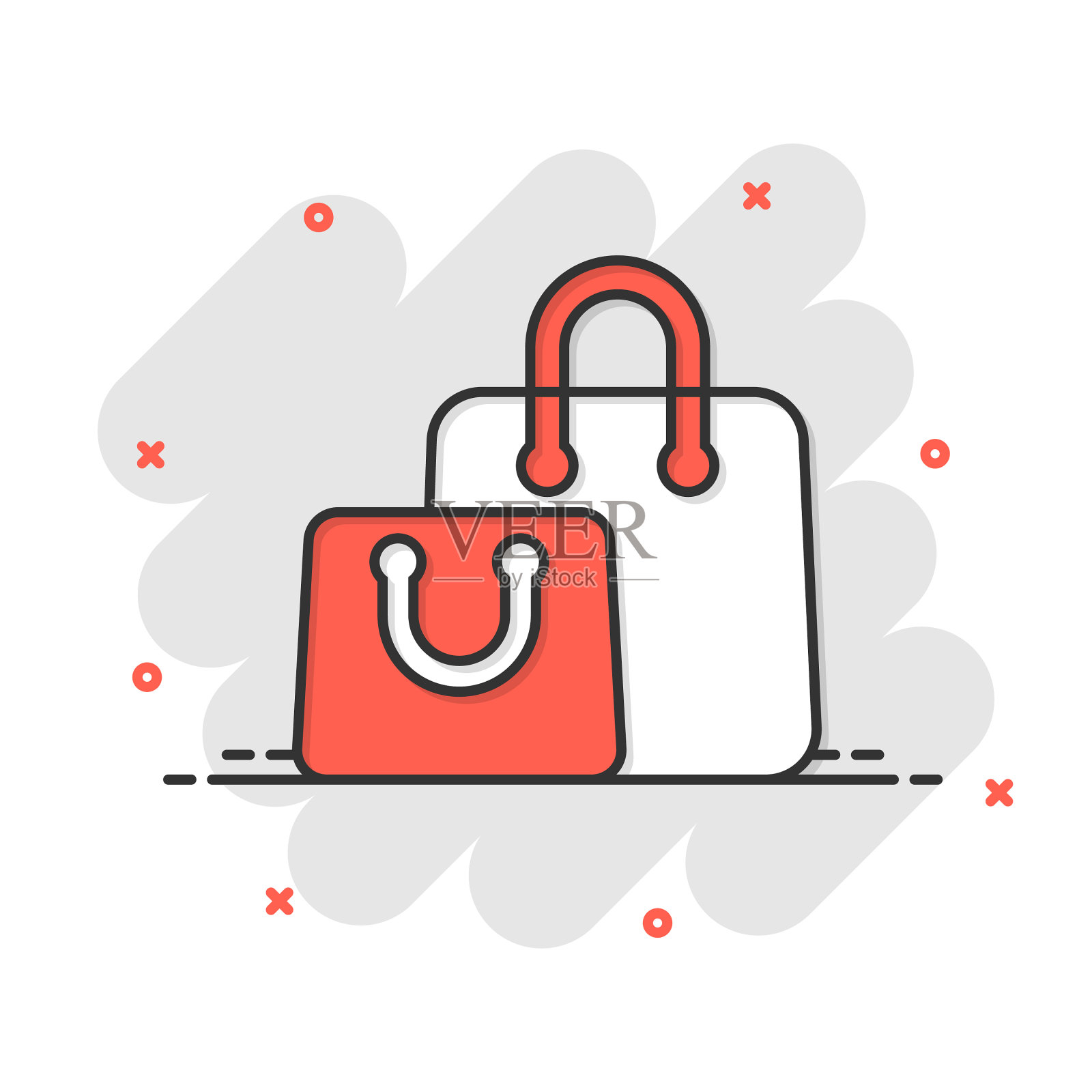 购物袋图标在漫画风格手袋卡通设计元素图片