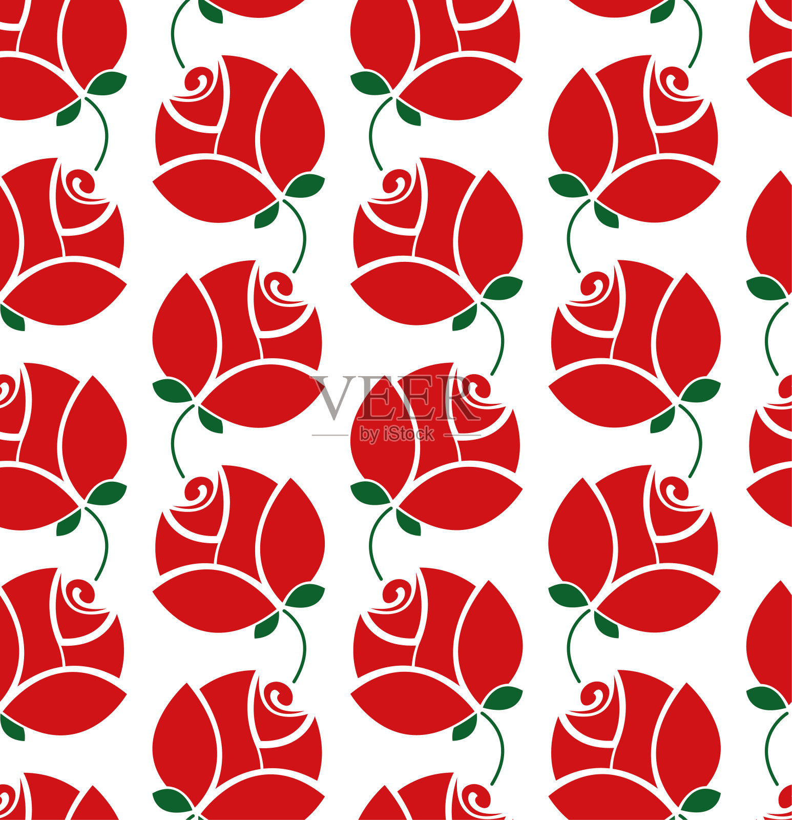 无缝模式与简单的玫瑰花蕾。红玫瑰的枝桠。美丽的图案礼品纸，卡片，婚礼，墙纸。简单的彩色背景插画图片素材