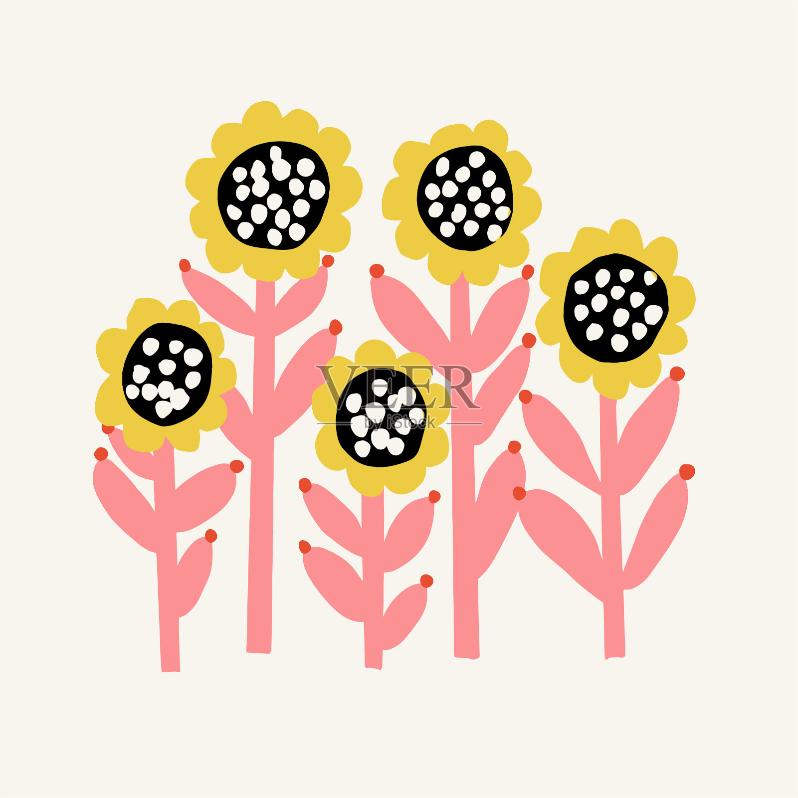 向量斯堪的纳维亚抽象简单和可爱的向日葵插图图形资源插画图片素材