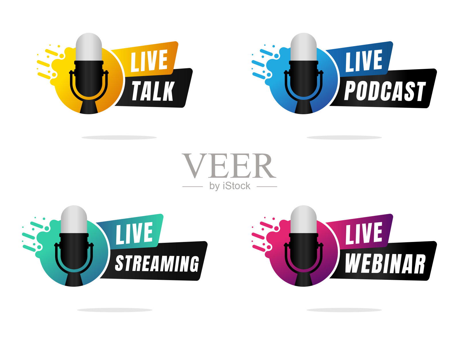 现场网络研讨会的标志捆绑麦克风隔离在白色背景插画图片素材